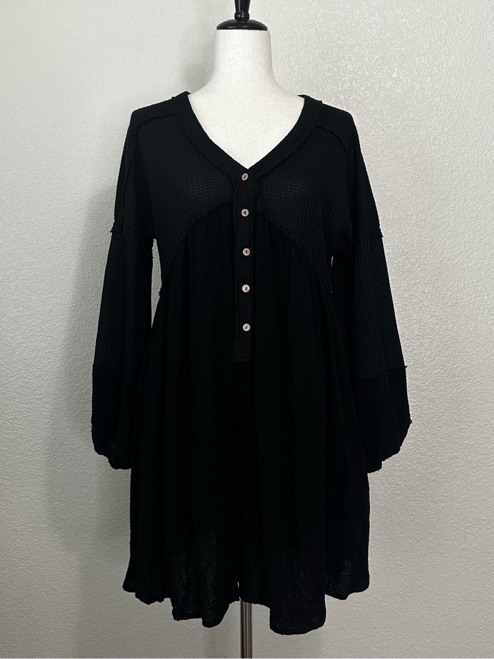 NWT Bibi Black Waffle-Knit Hanley Tunic Dress, Sz Small